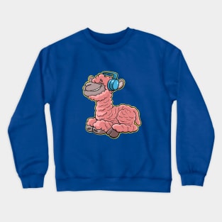 pink llama is listening to good music on headphones Crewneck Sweatshirt